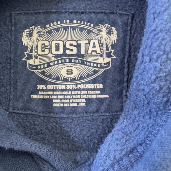 Costa Del Mar Size S Born On The Water Blue Drawstring Kangaroo Pouch Hoodie - Picture 5 of 8